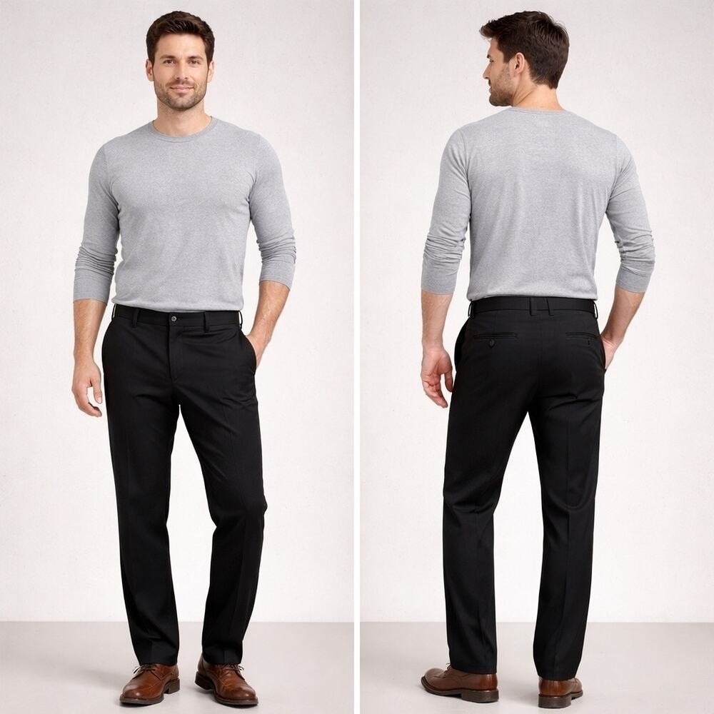 Van Heusen Flex Straight Black Chino Pants Mens 36x29 Stretch Dress Casual - Picture 2 of 9